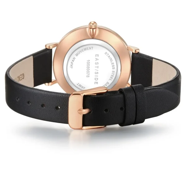 Dameshorloges>EASTSIDE Quartz Horloge Rosehill In Rosegoud Echt Leer In Zwart