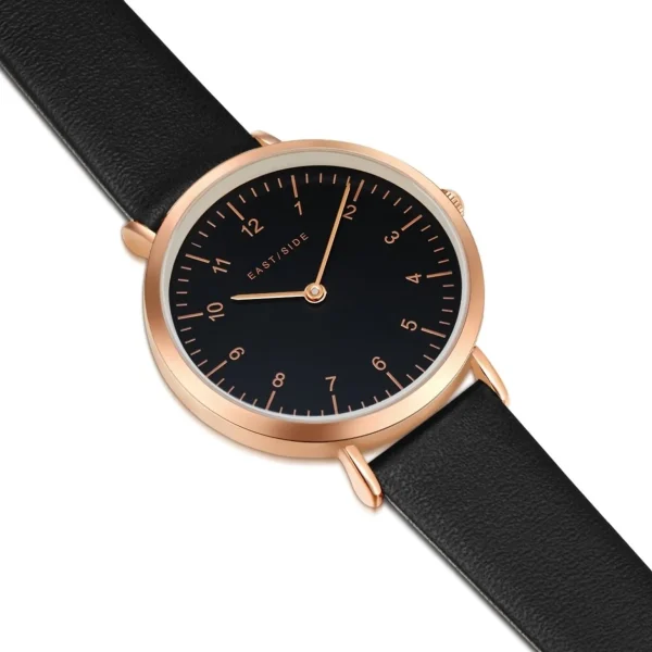 Dameshorloges>EASTSIDE Quartz Horloge Rosehill In Rosegoud Echt Leer In Zwart