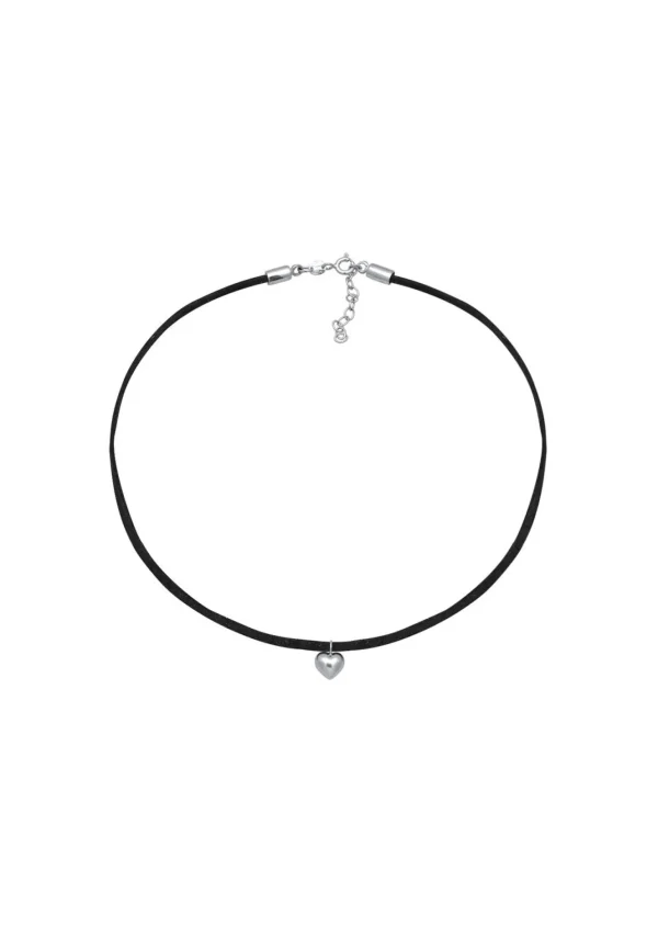 Kettingen>Elli Dames Choker Hart Hanger Velours Look In 925 Sterling Zilver