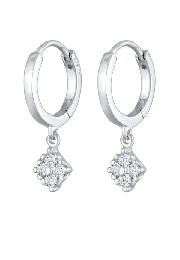 Oorringen>Elli DIAMONDS Dames Creools Hanger Fonkelend Met Diamant (0,056 Ct.) In 925 Sterling Zilver