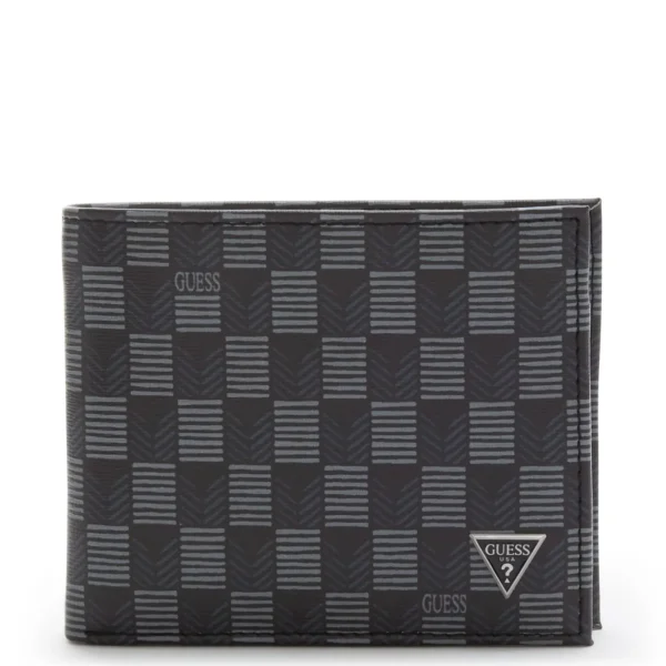 Portemonnees>Guess Jet Set Heren Billfold Portemonnee Leer - Zwart