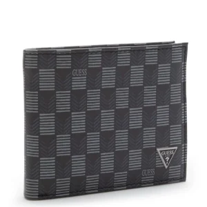 Portemonnees>Guess Jet Set Heren Billfold Portemonnee Leer - Zwart