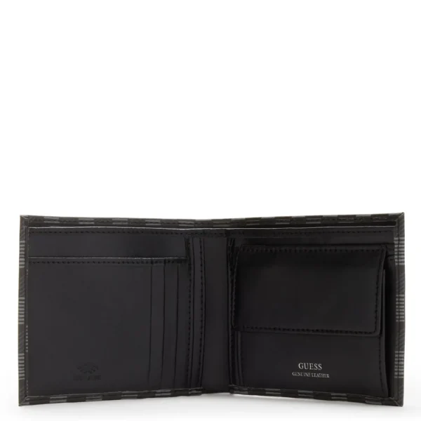 Portemonnees>Guess Jet Set Heren Billfold Portemonnee Leer - Zwart